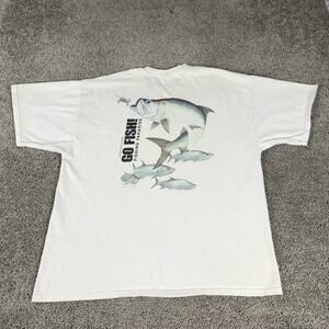 VTG Go Fish Fishing Paradise Shirt Mens XL White Tarpon Graphic Sarasota Florida